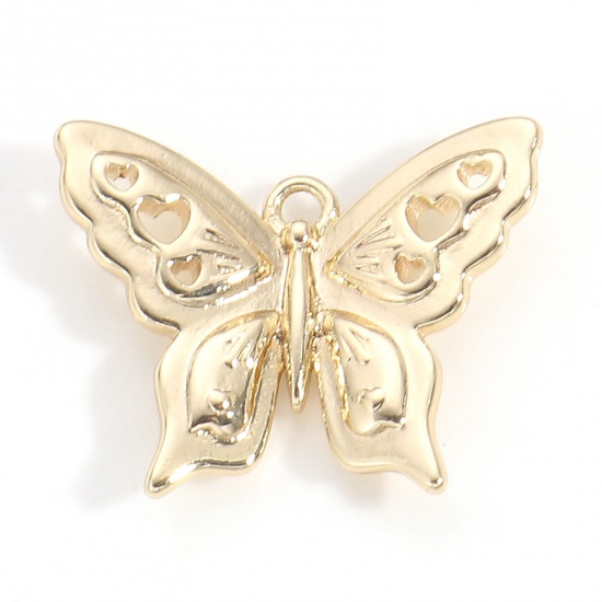 Picture of Brass Insect Charms 18K Real Gold Plated Butterfly Animal Heart 3D 19mm x 15mm, 2 PCs                                                                                                                                                                         