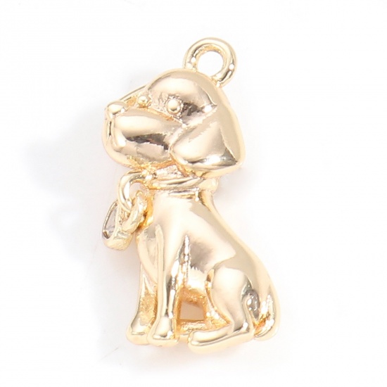 Picture of Brass Charms 18K Real Gold Plated Dog Animal 3D 18mm x 10mm, 1 Piece