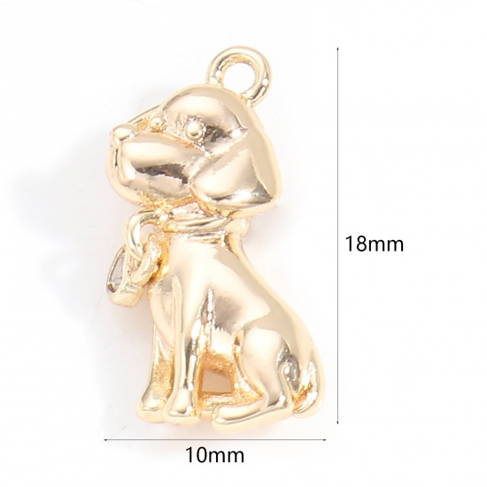 Picture of Brass Charms 18K Real Gold Plated Dog Animal 3D 18mm x 10mm, 1 Piece