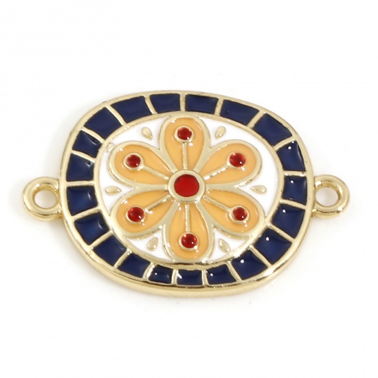 Picture of Brass Connectors Charms Pendants Flower 18K Real Gold Plated Multicolor Enamel 19mm x 13mm, 1 Piece                                                                                                                                                           