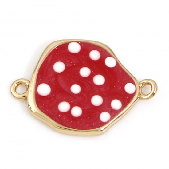 Picture of Brass Connectors Charms Pendants Irregular Dot 18K Real Gold Plated Red Enamel 16.5mm x 12mm, 1 Piece                                                                                                                                                         
