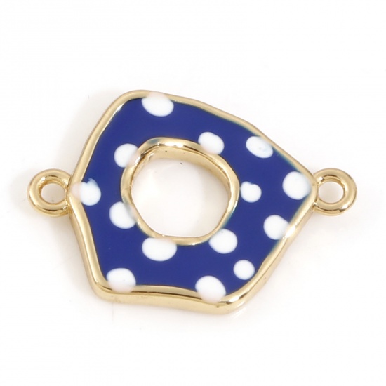 Picture of Brass Connectors Charms Pendants Irregular Dot 18K Real Gold Plated Blue Enamel 17mm x 12mm, 1 Piece                                                                                                                                                          