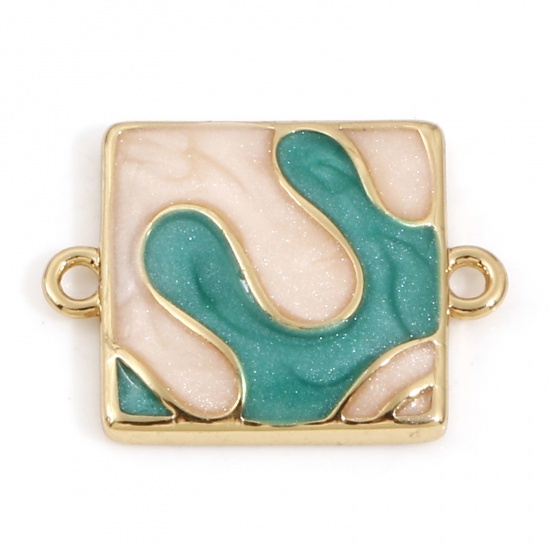 Picture of Brass Connectors Charms Pendants Square 18K Real Gold Plated Green Enamel 16.5mm x 12mm, 1 Piece                                                                                                                                                              