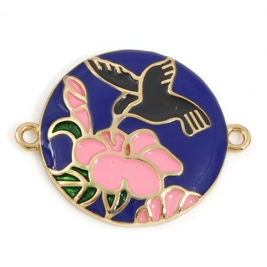 Picture of Brass Connectors Charms Pendants Bird Animal Flower 18K Real Gold Plated Multicolor Enamel 22mm x 18mm, 1 Piece                                                                                                                                               
