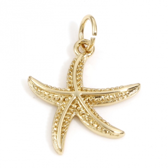 Picture of Brass Ocean Jewelry Charms 18K Real Gold Plated Star Fish 21mm x 15mm, 2 PCs