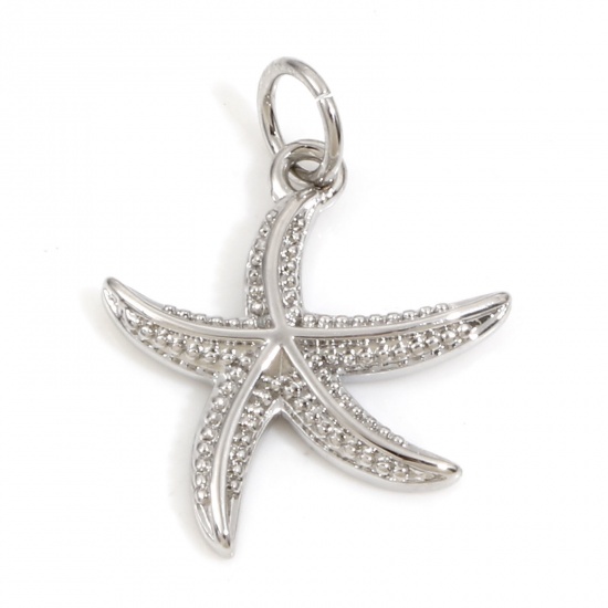 Picture of Brass Ocean Jewelry Charms Real Platinum Plated Star Fish 21mm x 15mm, 2 PCs