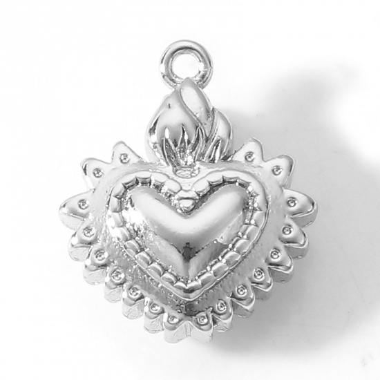 Bild von Messing Valentinstag Charms Echt Platin plattiert Herz Ex Voto Herz 14mm x 11,5mm, 2 Stück