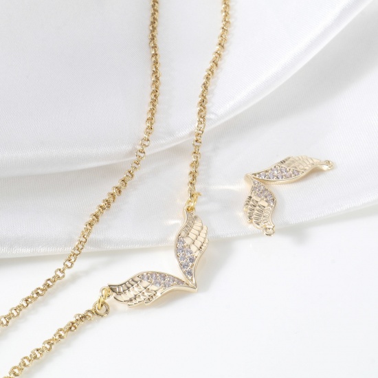 Imagen de Latón Colgantes Ala 18K Oro Real Chapado Micro Pave Claro Circón Artificial 3cm x 1.4cm, 1 Unidad