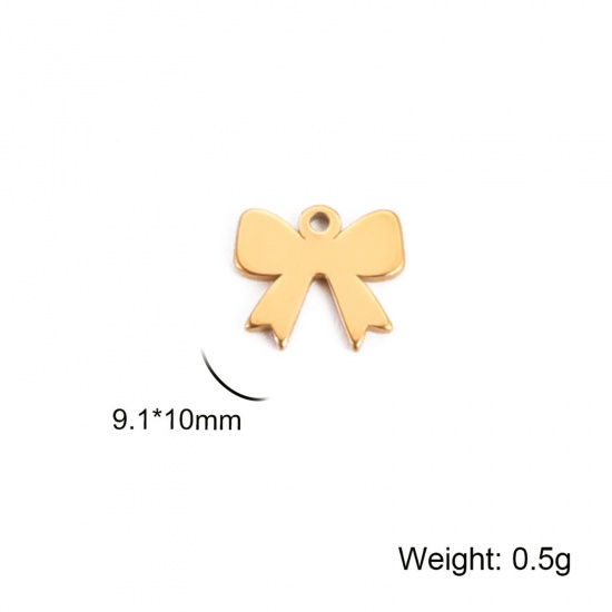 Immagine di 304 Acciaio Inossidabile Charms Cravatta a Farfalla Oro Placcato 9mm x 10mm, 5 Pz