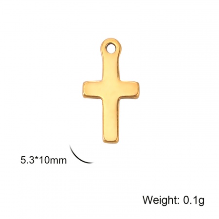 Picture of 304 Stainless Steel Charms Gold Plated Cross 5mm x 10mm, 5 PCs
