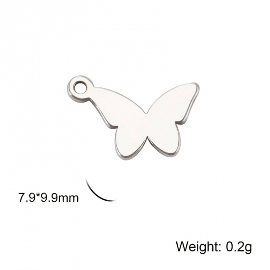 Bild von 304 Edelstahl Charms Schmetterling Silberfarbe 8mm x 10mm, 5 Stück