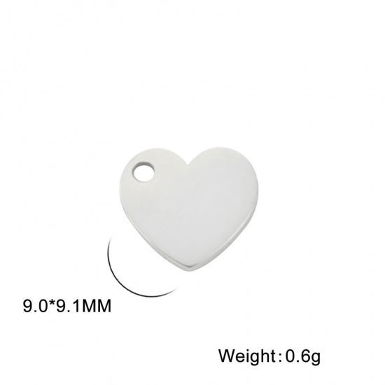 Bild von 304 Edelstahl Charms Herz Silberfarbe 9mm x 9mm, 5 Stück