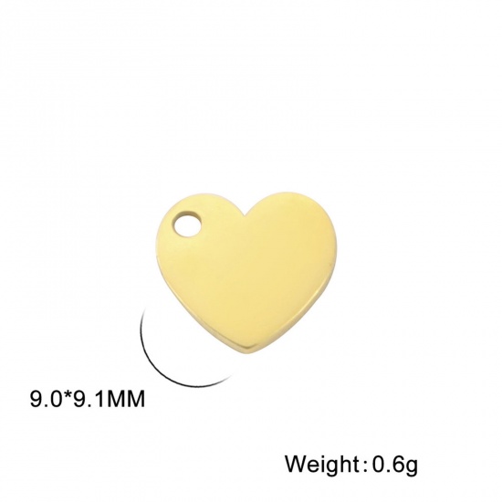 Bild von 304 Edelstahl Charms Herz Vergoldet 9mm x 9mm, 5 Stück