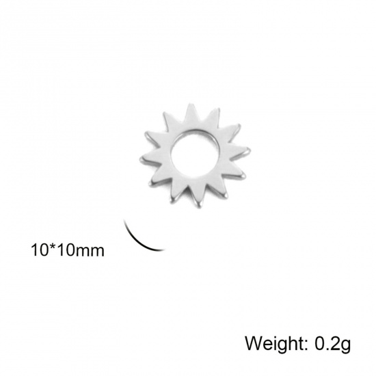 Immagine di 304 Acciaio Inossidabile Pendenti Charms Connettori Sole Tono Argento Filigrana 10mm x 10mm, 5 Pz