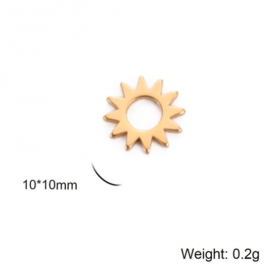 Immagine di 304 Acciaio Inossidabile Pendenti Charms Connettori Sole Oro Placcato Filigrana 10mm x 10mm, 5 Pz