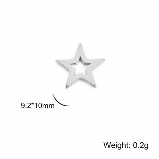 Immagine di 304 Acciaio Inossidabile Pendenti Charms Connettori Stella a Cinque Punte Tono Argento Filigrana 9mm x 10mm, 5 Pz