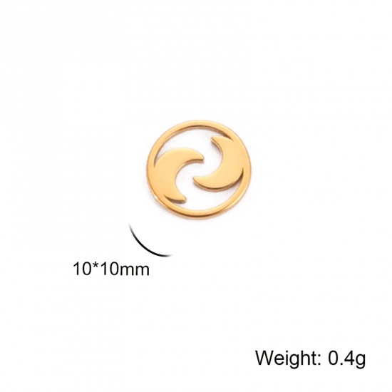 Immagine di 304 Acciaio Inossidabile Charms Tondo Oro Placcato Luna Filigrana 10mm x 10mm, 5 Pz