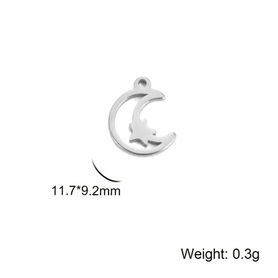Immagine di 304 Acciaio Inossidabile Charms Luna Tono Argento Filigrana 12mm x 9mm, 5 Pz