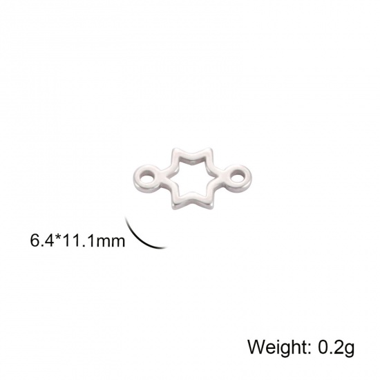 Immagine di 304 Acciaio Inossidabile Pendenti Charms Connettori Stella a Cinque Punte Tono Argento Filigrana 6.5mm x 11mm, 5 Pz