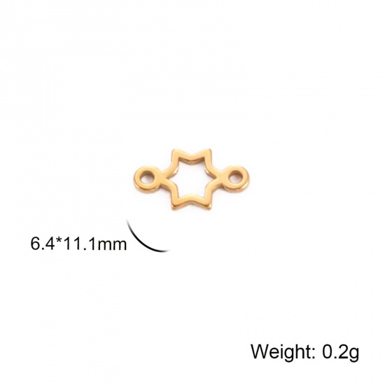 Immagine di 304 Acciaio Inossidabile Pendenti Charms Connettori Stella a Cinque Punte Oro Placcato Filigrana 6.5mm x 11mm, 5 Pz