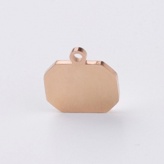 Picture of 304 Stainless Steel Blank Stamping Tags Charms Rectangle Rose Gold Mirror Polishing 18mm x 16mm, 2 PCs