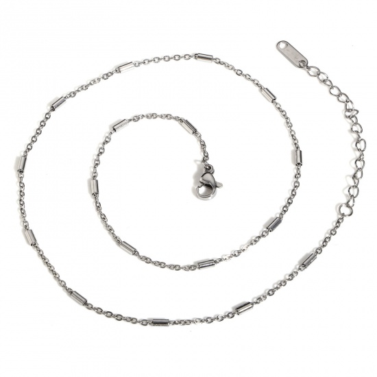 Picture of 304 Stainless Steel Link Cable Chain Necklace For DIY Jewelry Making Silver Tone 40cm(15 6/8") long, Chain Size: 1mm, 1 Piece