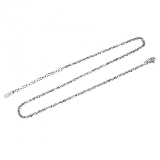 Immagine di 304 Acciaio Inossidabile Catena di Anello Doppio Collana Tono Argento 40cm Lunghezza, Dimensione della Catena 2.2mm, 1 Pz