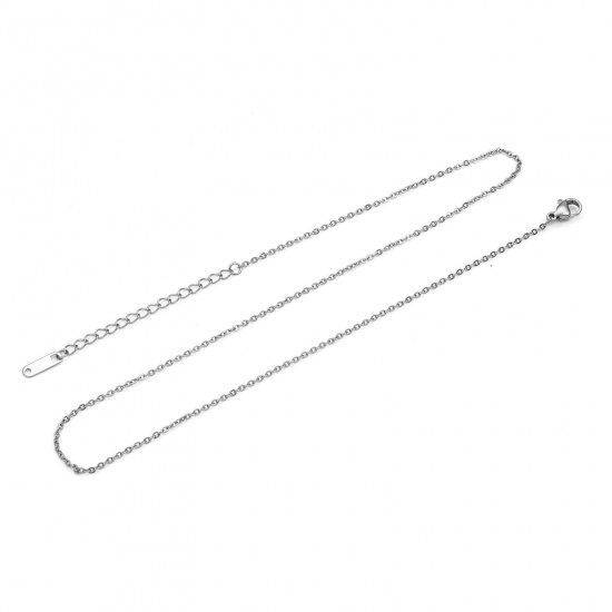 Picture of 304 Stainless Steel Rolo Chain Necklace For DIY Jewelry Making Silver Tone 40cm(15 6/8") long, Chain Size: 1mm, 1 Piece