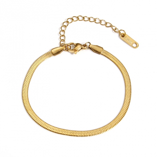 Picture of 1 Piece Vacuum Plating 304 Stainless Steel Children Kids Snake Chain Bracelets Gold Plated With Lobster Claw Clasp And Extender Chain 15cm(5 7/8") long, 3mm