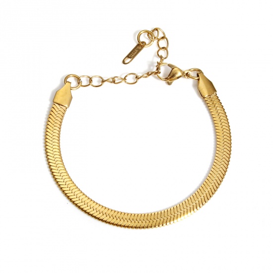 Picture of 304 Stainless Steel Children Kids Snake Chain Bracelets Gold Plated With Lobster Claw Clasp And Extender Chain 15cm(5 7/8") long, 5mm, 1 Piece
