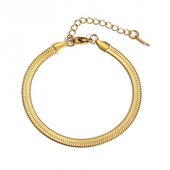 Picture of 1 Piece Vacuum Plating 304 Stainless Steel Snake Chain Bracelets Gold Plated With Lobster Claw Clasp And Extender Chain 20cm(7 7/8") long, 5mm