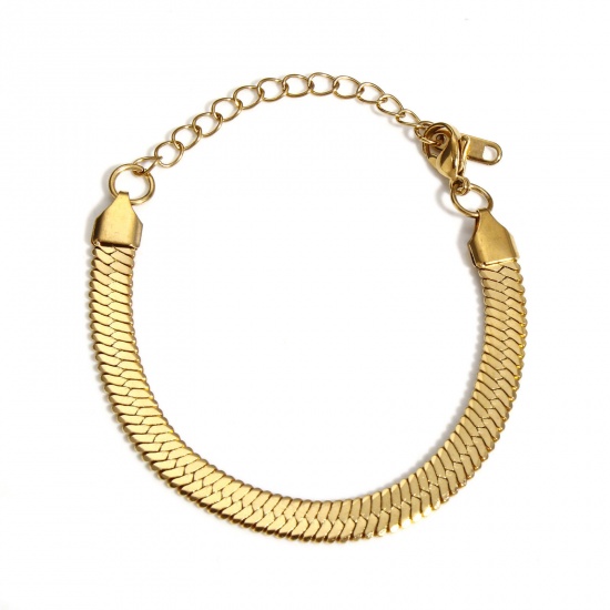 Picture of 1 Piece Vacuum Plating 304 Stainless Steel Children Kids Snake Chain Bracelets Gold Plated With Lobster Claw Clasp And Extender Chain 15cm(5 7/8") long, 6mm