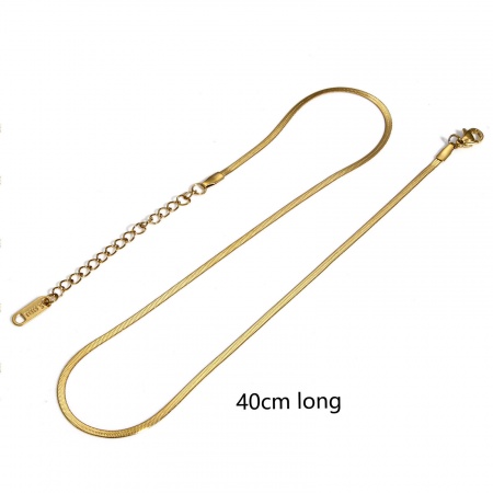 Picture of Wholesale Flat Snake Chain Necklace, Gold Plated 304 Stainless Steel, Unisex Eco-friendly PVD Vacuum Plating Minimalist Gift Jewelry For Retailer, 40cm(15.7") long, Chain Size: 2mm, 1 Piece
