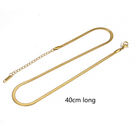 Picture of Wholesale Flat Snake Chain Necklace, Gold Plated 304 Stainless Steel, Unisex Eco-friendly PVD Vacuum Plating Minimalist Gift Jewelry For Retailer, 40cm(15.7") long, Chain Size: 3mm, 1 Piece