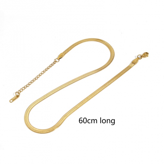Bild von 1 Strang Umweltfreundliche PVD-Vakuumbeschichtung 304 Edelstahl Schlangenkette Kette Halskette Vergoldet 60cm lang, Kettengröße: 4mm