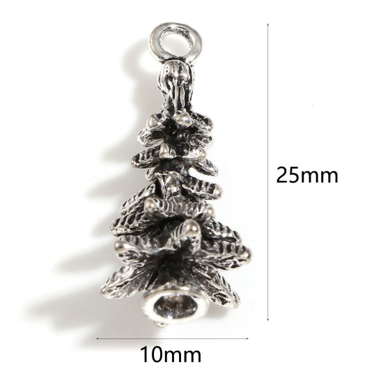 Bild von Zinklegierung Weihnachten Charms Antiksilber Weihnachten Weihnachtsbaum 3D 25mm x 10mm, 2 Stück