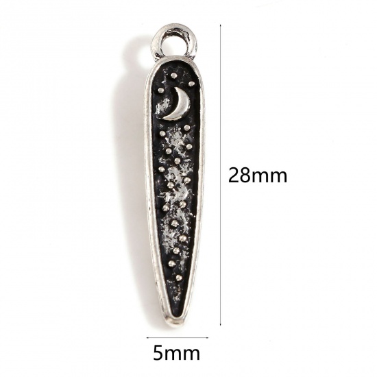Picture of Zinc Based Alloy Maya Charms Antique Silver Color Half Moon Owl Double Sided 28mm x 5mm, 10 PCs