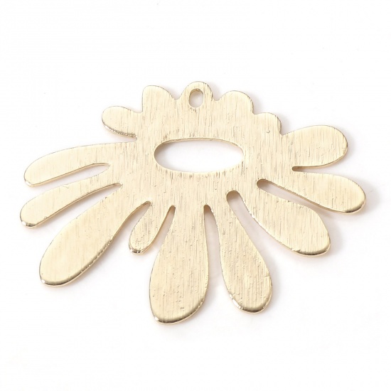 Picture of Brass Charms 18K Real Gold Plated Flower Drawbench 29mm x 23mm, 5 PCs