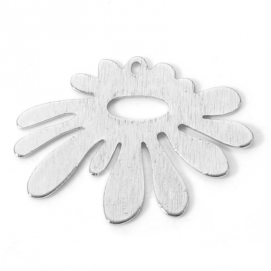 Picture of Brass Charms Real Platinum Plated Flower Drawbench 29mm x 23mm, 5 PCs