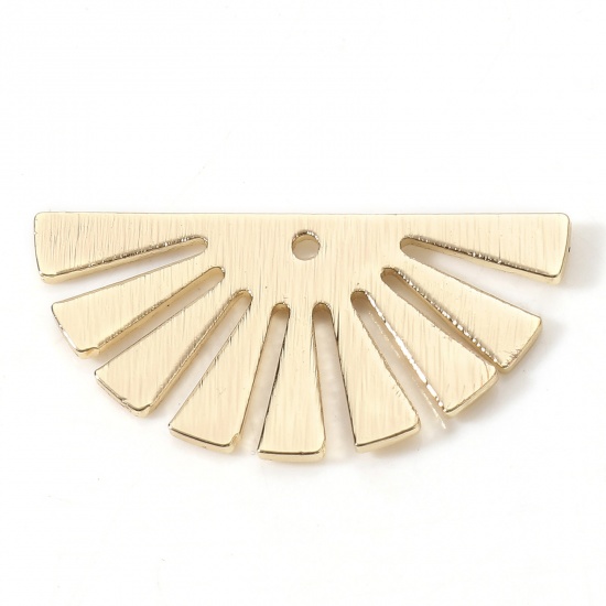 Picture of Brass Charms 18K Real Gold Plated Fan-shaped Drawbench 24mm x 12mm, 5 PCs