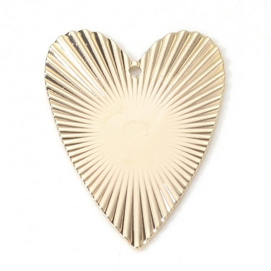 Picture of Brass Valentine's Day Pendants 18K Real Gold Plated Heart Stripe 3cm x 2.3cm, 5 PCs