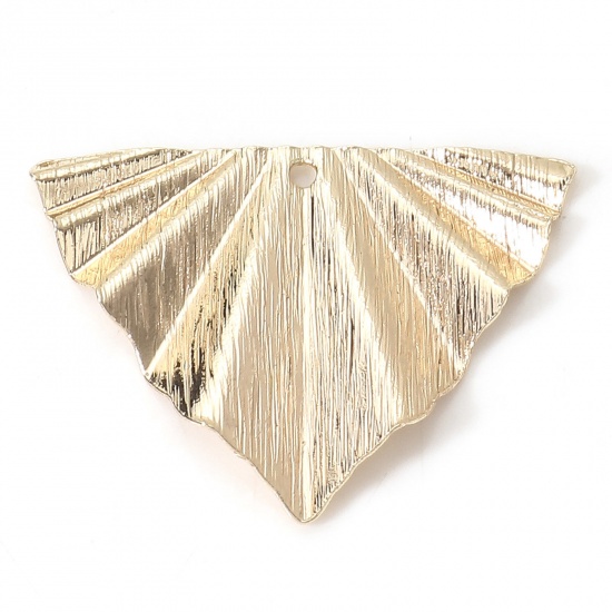 Picture of Brass Charms 18K Real Gold Plated Triangle Stripe 29mm x 22mm, 5 PCs