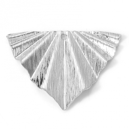 Picture of Brass Charms Real Platinum Plated Triangle Stripe 29mm x 22mm, 5 PCs