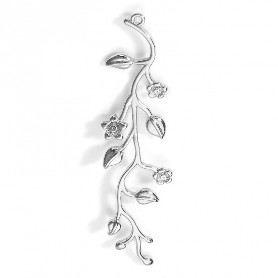 Image de Pendentifs en Laiton Feuilles de Fleur Plaqué Platine Véritable 3D 5.4cm x 1.6cm, 2 Pcs