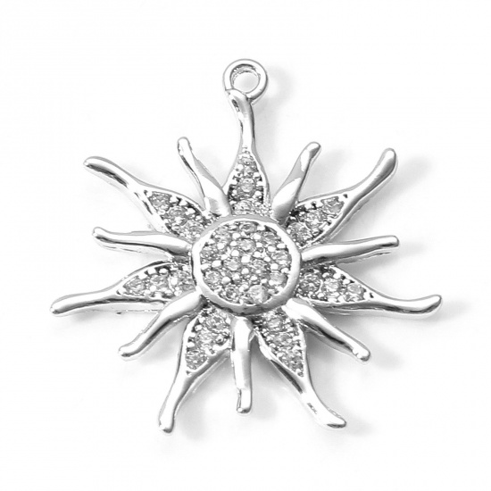 Immagine di Ottone Galassia Charms Sole Vero Platino Placcato Micro Spianare Trasparente Cubic Zirconiae 23mm x 21mm, 1 Pz