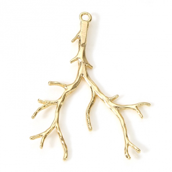 Image de Pendentifs en Laiton Branches Plaqué Or Véritable 18K 3.4cm x 3cm, 2 Pcs
