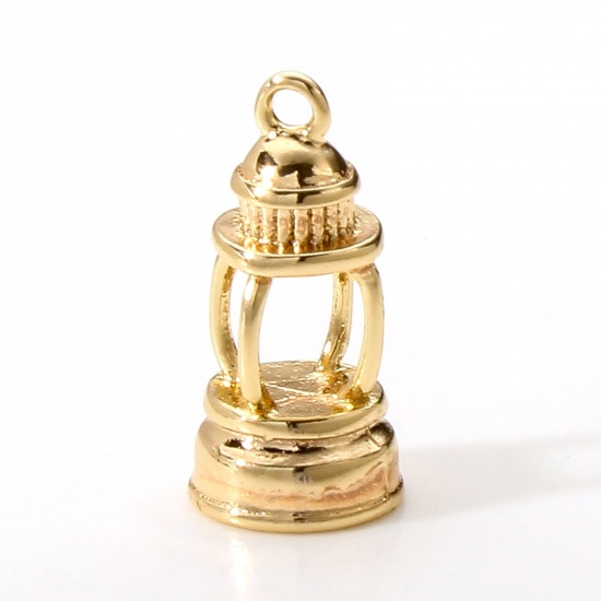 Picture of Brass Charms 18K Real Gold Plated Table Lamp 3D 16mm x 8mm, 2 PCs