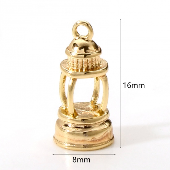 Picture of Brass Charms 18K Real Gold Plated Table Lamp 3D 16mm x 8mm, 2 PCs