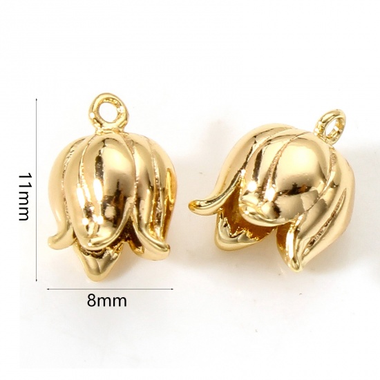 Picture of Brass Charms 18K Real Gold Plated Tulip Flower 3D 11mm x 8mm, 2 PCs