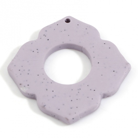 Picture of Polymer Clay Geometry Series Pendants Rhombus Purple Flower 4.1cm x 4.1cm, 2 PCs